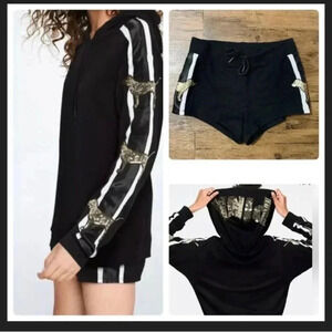 VICTORIA’S SECRET PINK BLING TUNIC HOODIE/  SHORTS OUTFIT SET S